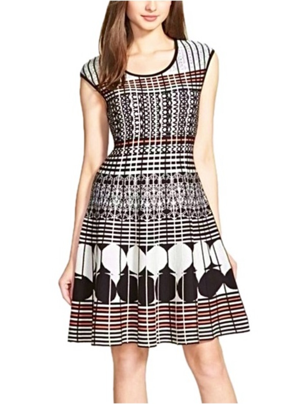 NIC & ZOE Geometric Print Sleeveless Sweater Dress Size Small Fit & Flare Artsy